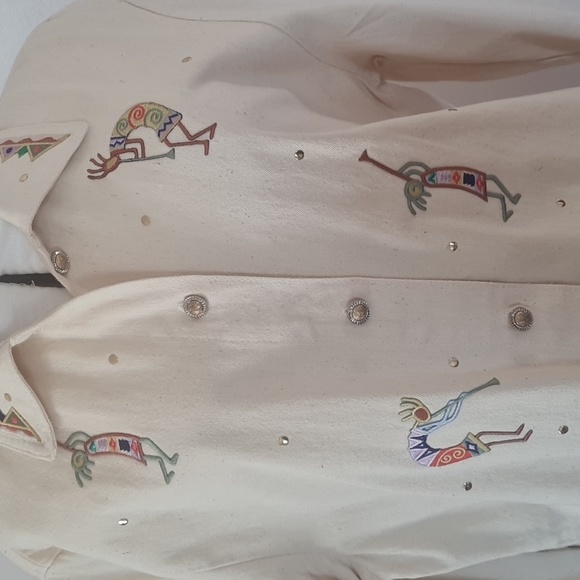 Cactus Jacket Western  Women Large Button Ivory Embroidered Embellished Pockets - Picture 14 of 17